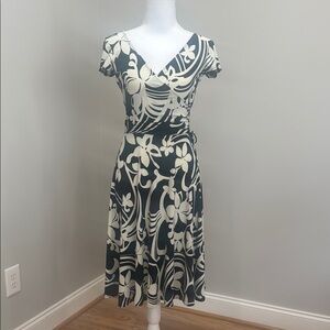 London Times Black and White Ruffled Tiered Midi Dress